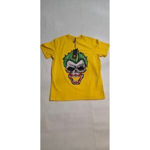 Tolga Kisa T-Shirt Mens Medium Yellow NEW Rhinestone Skull Streetwear Graphic